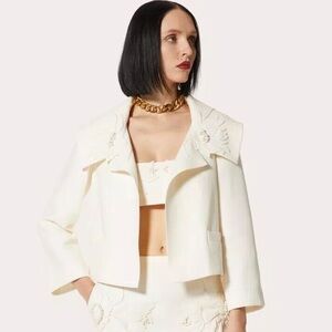 EUC VALENTINO Floral-Embroidered Open-Front Wool Jacket 40 $4,900